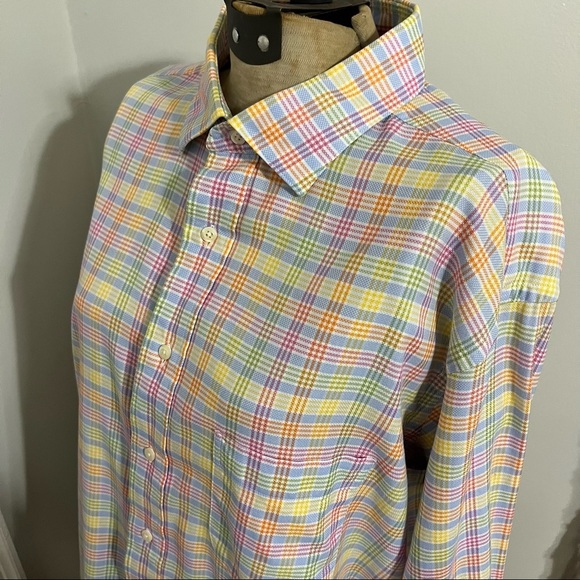 Tom James Plaid Pastels Custom Tailored Collared Button Down Dress Shirt - Picture 3 of 11